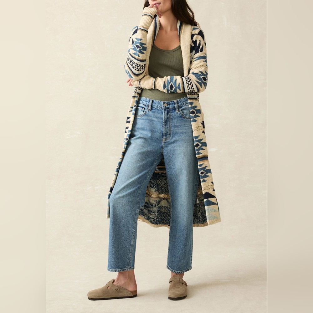 Faherty Paloma Longline Duster Cardigan Organic Cotton Boho Southwestern